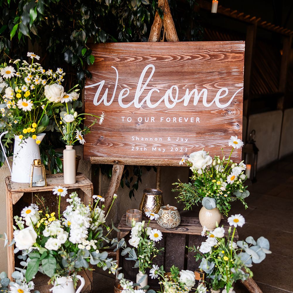 wooden wedding welcome sign