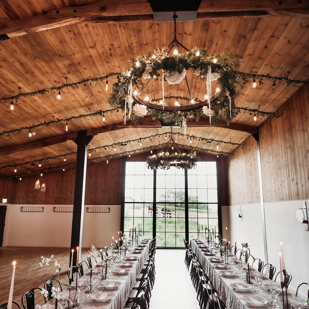 Gorgeous rustic and modern wedding breakfast space