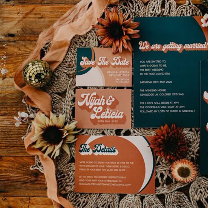 70's Inspired Wedding Invitation Design