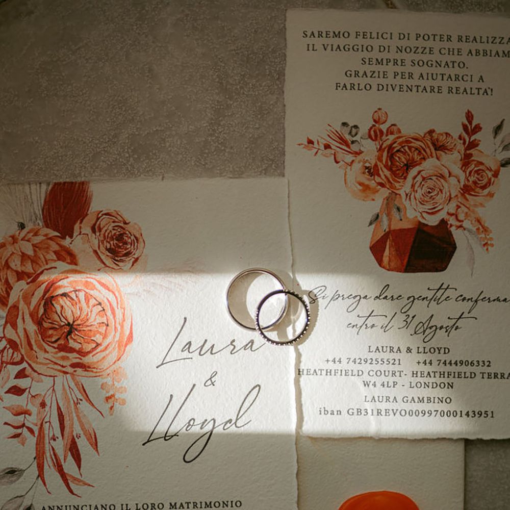Orange Handpainted Floral Wedding Stationery For Boho Wedding