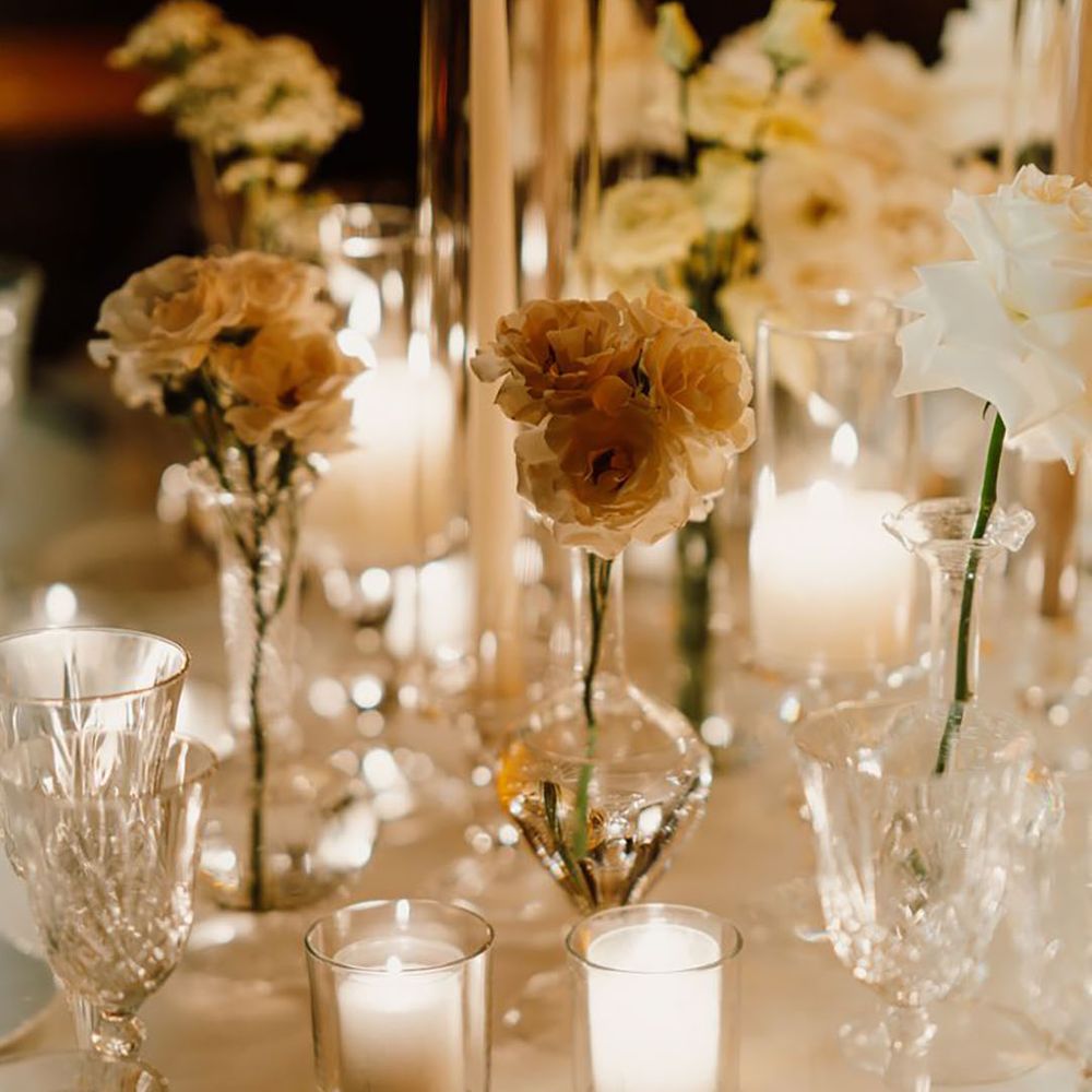 Warm Lighting & Neutral Wedding Tablescape For Destination Wedding