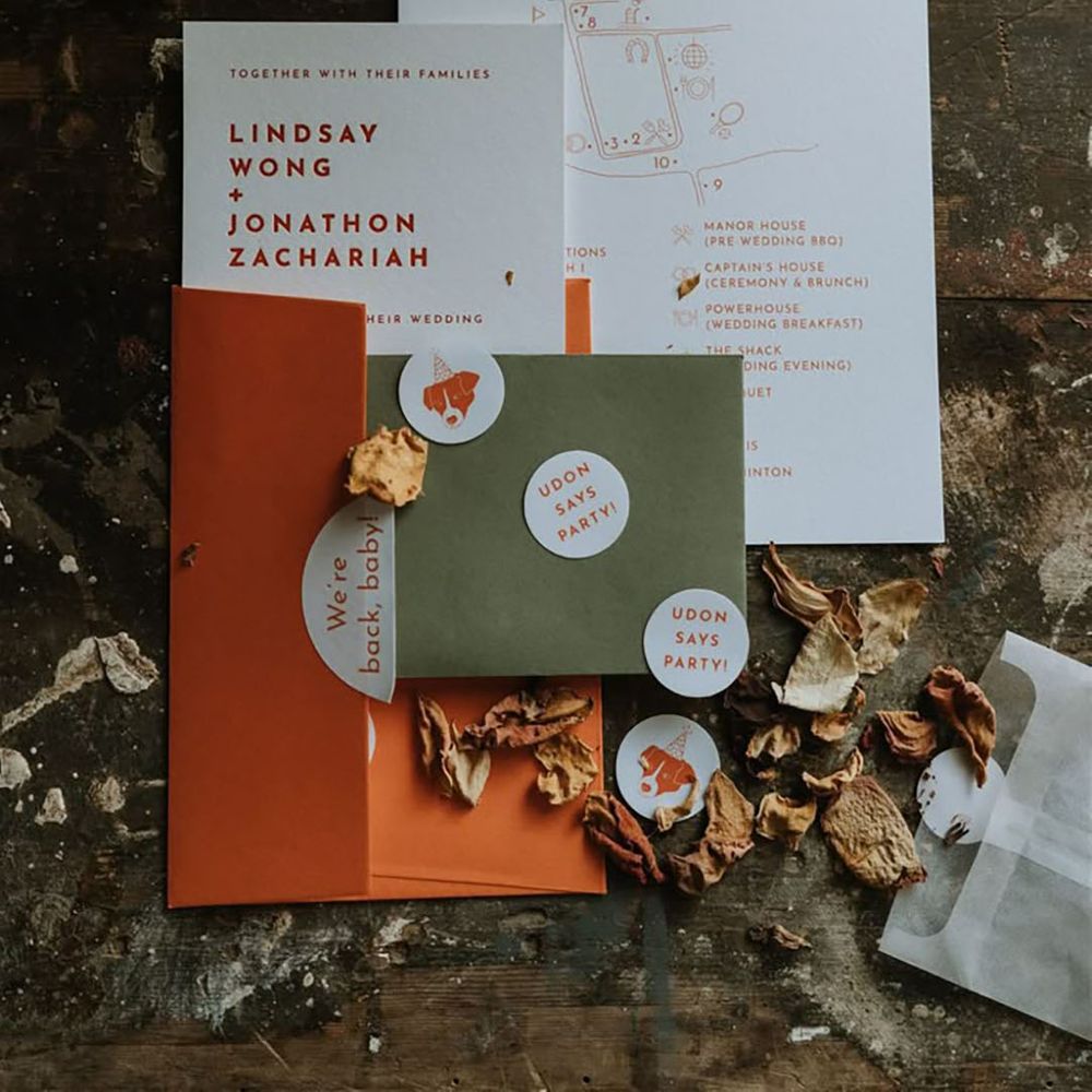 orange-green-wedding-stationery autumn wedding idea