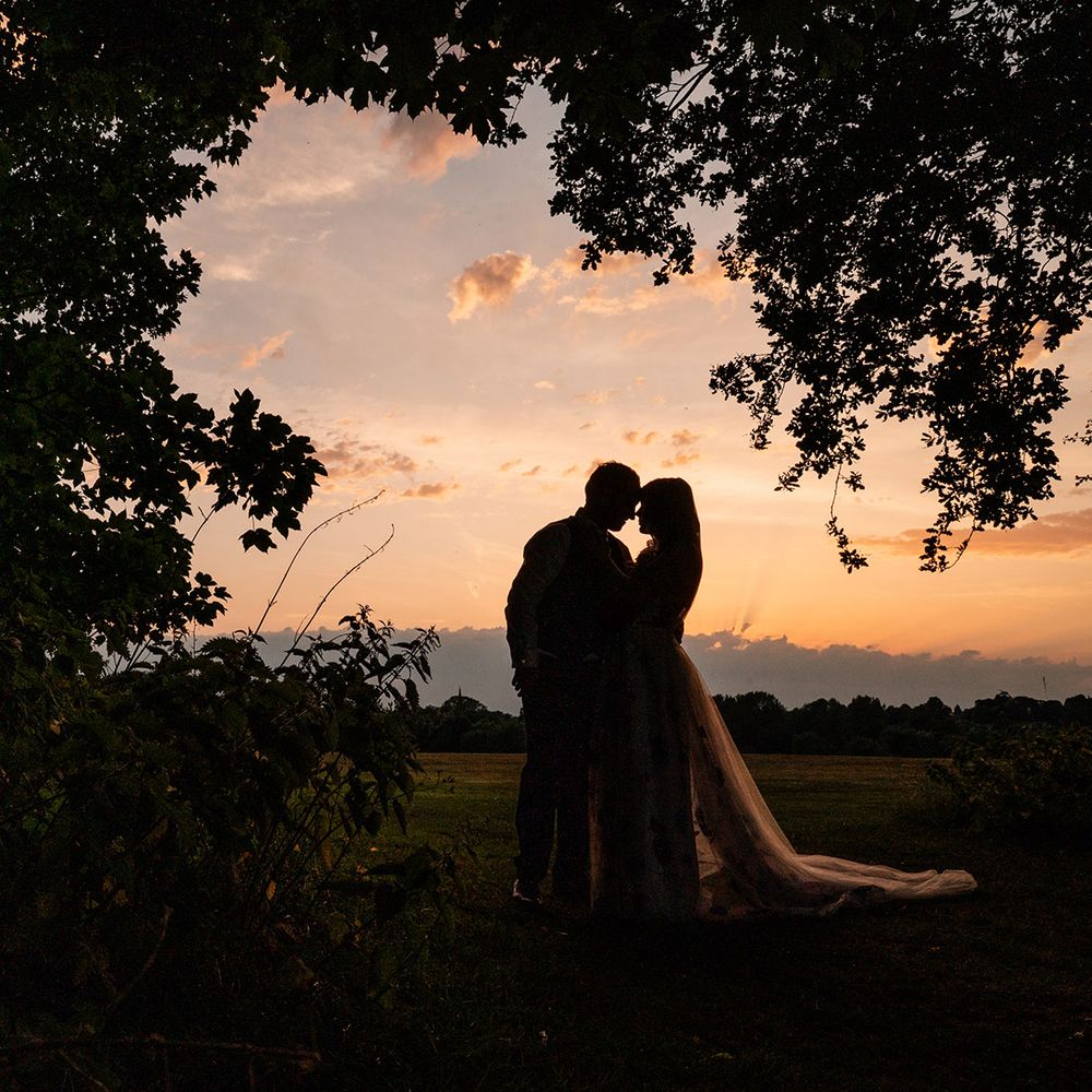 Dovecote Farm wedding married couple sunset silhouette