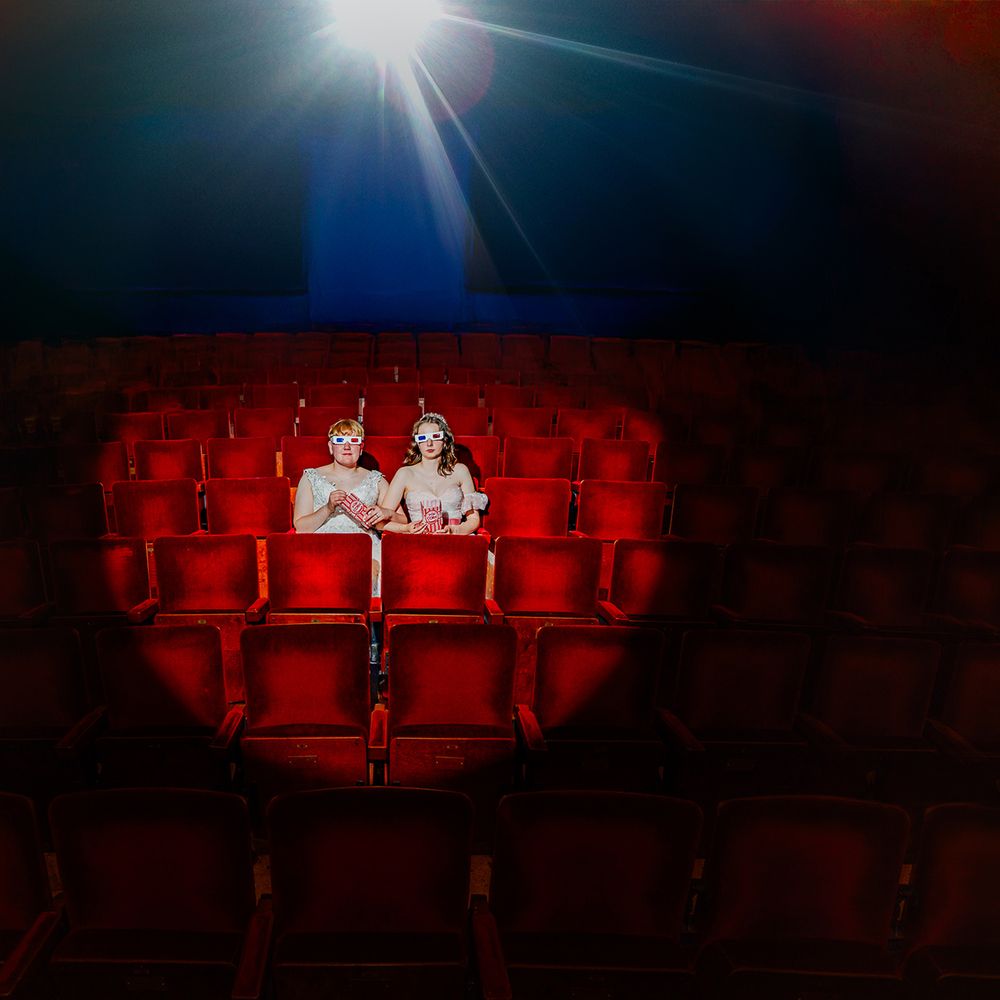 married couple cinema wedding popcorn