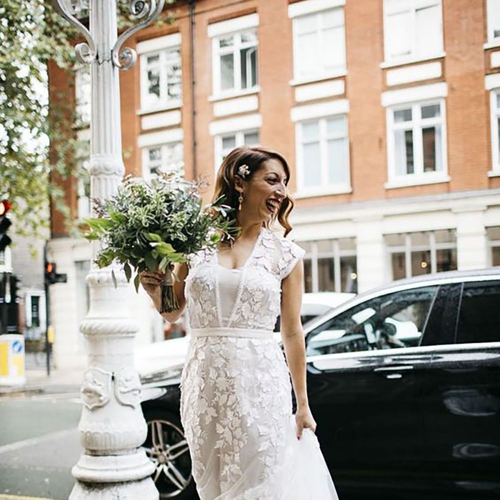 Real RMW bride wearing Phase Eight high street wedding dress