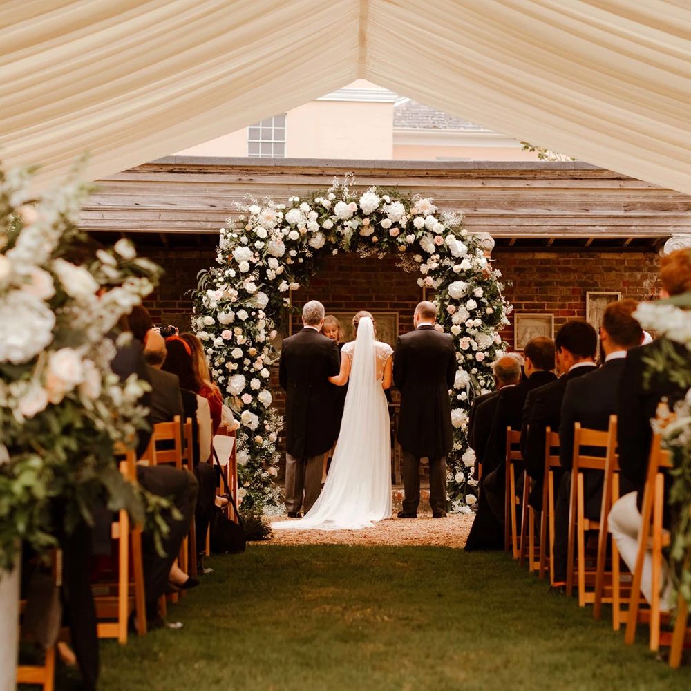 bignor park weddings greek loggia formal gardens flower arch