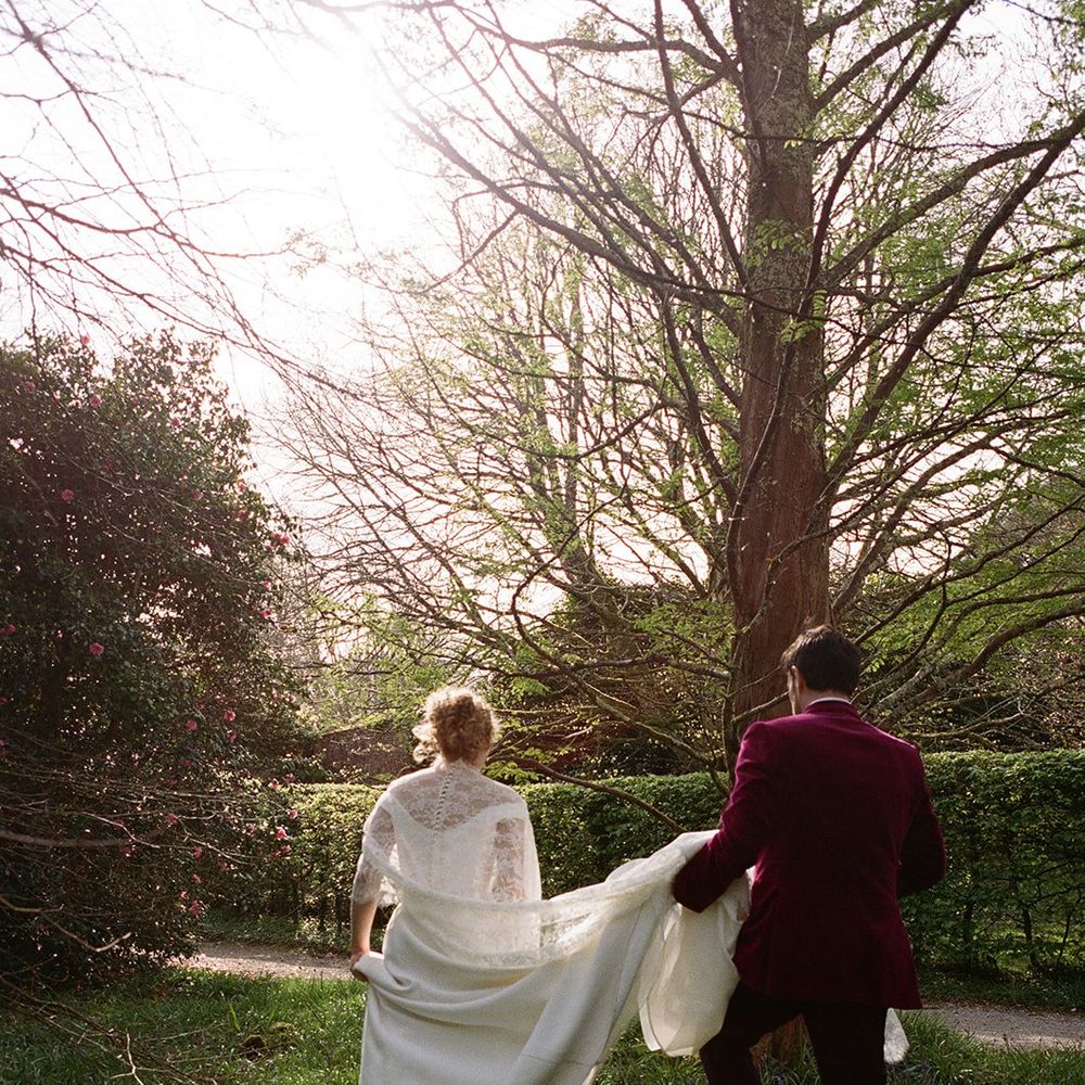 bride groom bluebell meadow walk