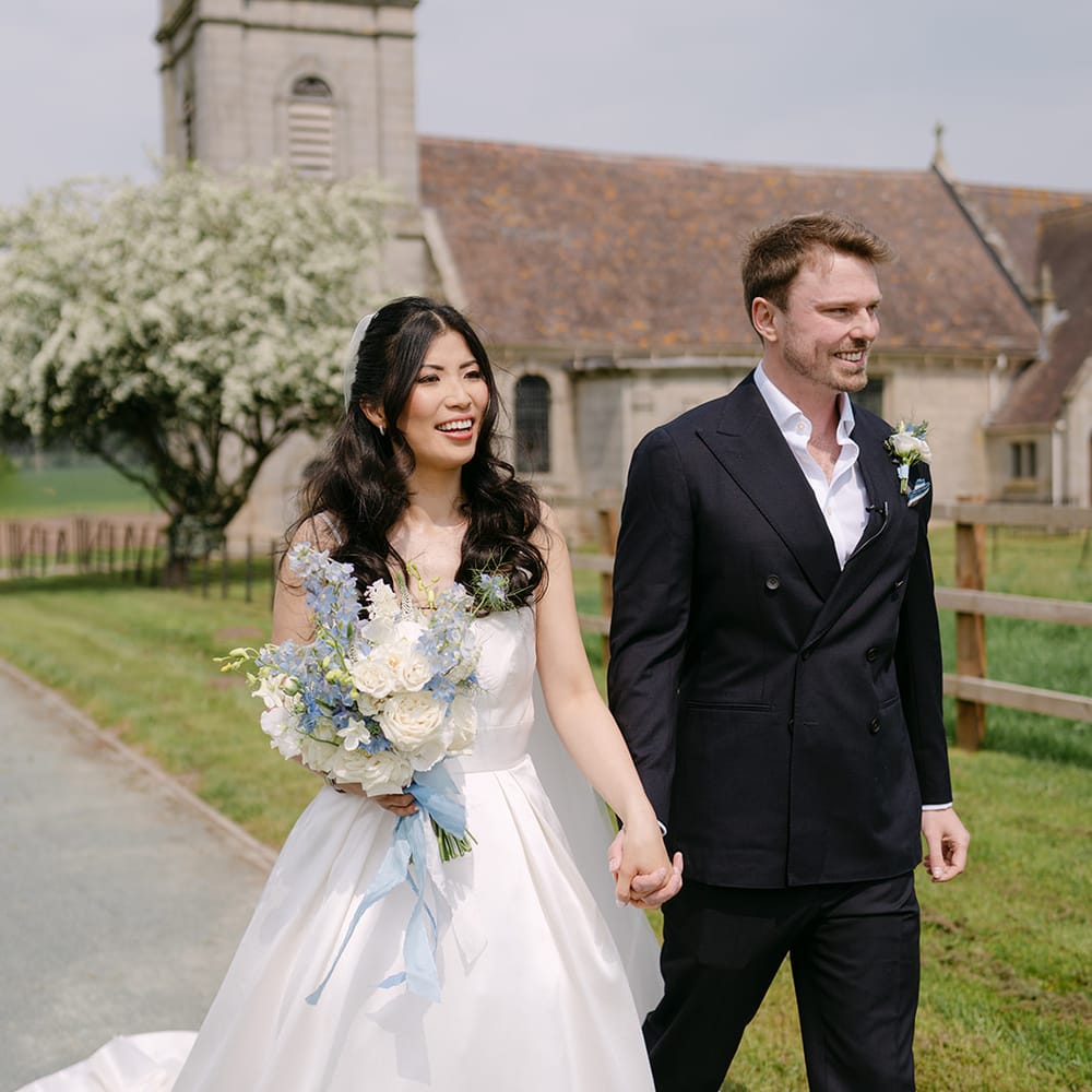 bride groom church tower stroll
