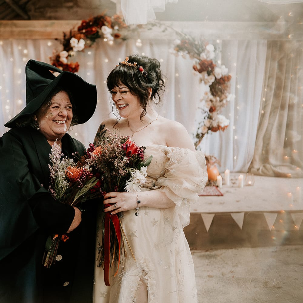 bride halloween witch guest laughing