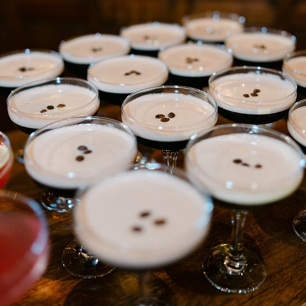 espresso martini coupes coffee beans