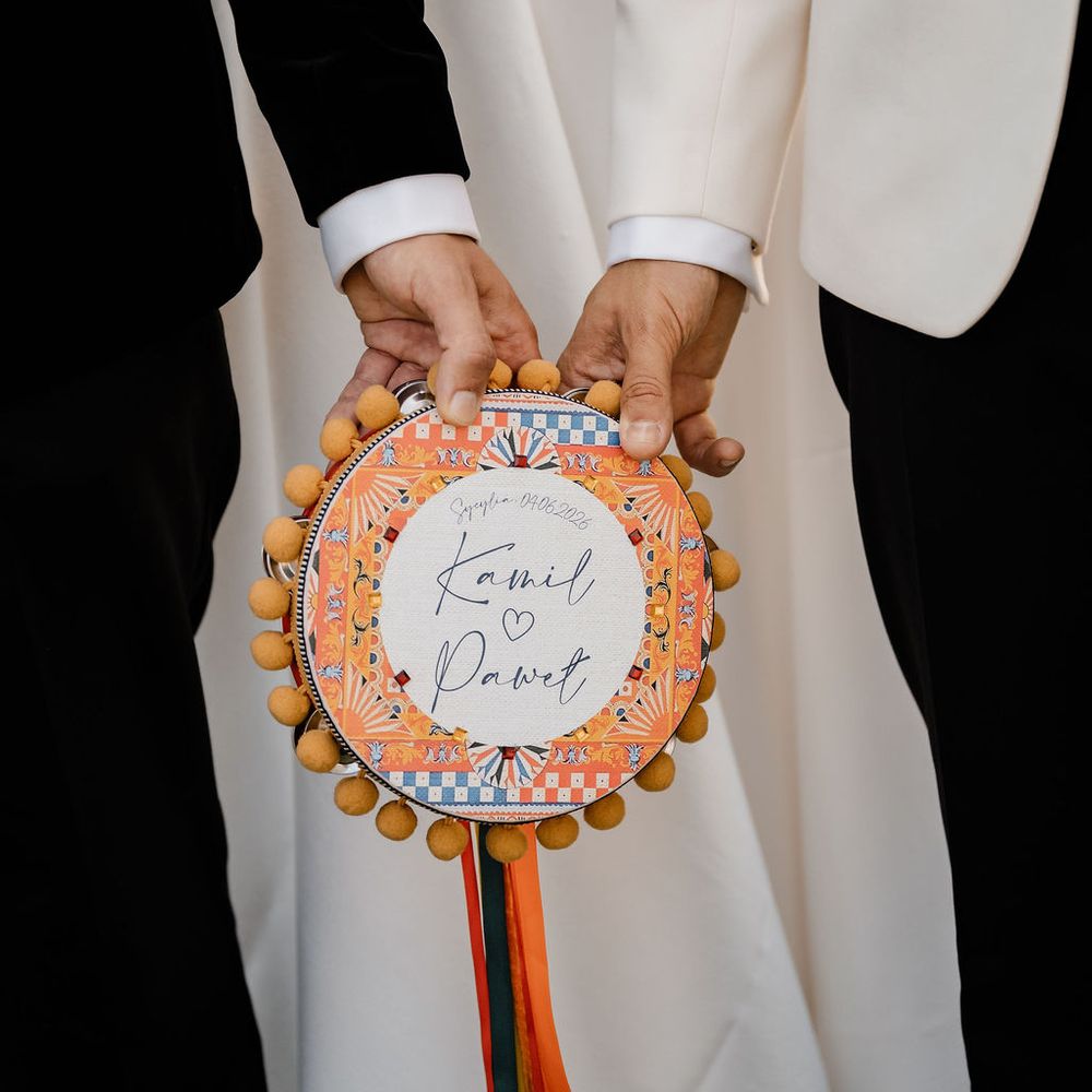 grooms personalised wedding favour tambourines