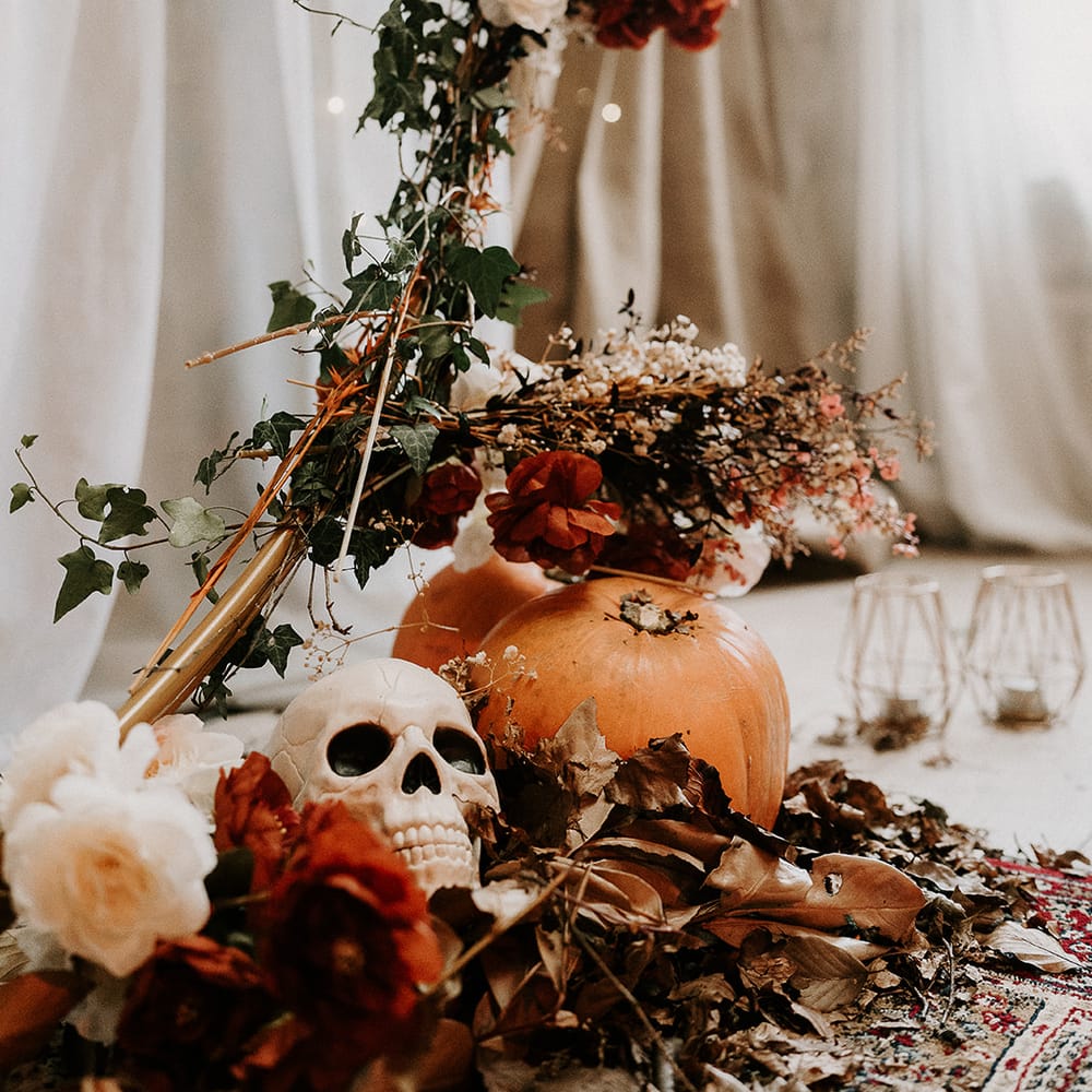 halloween skull pumpkin floral arch