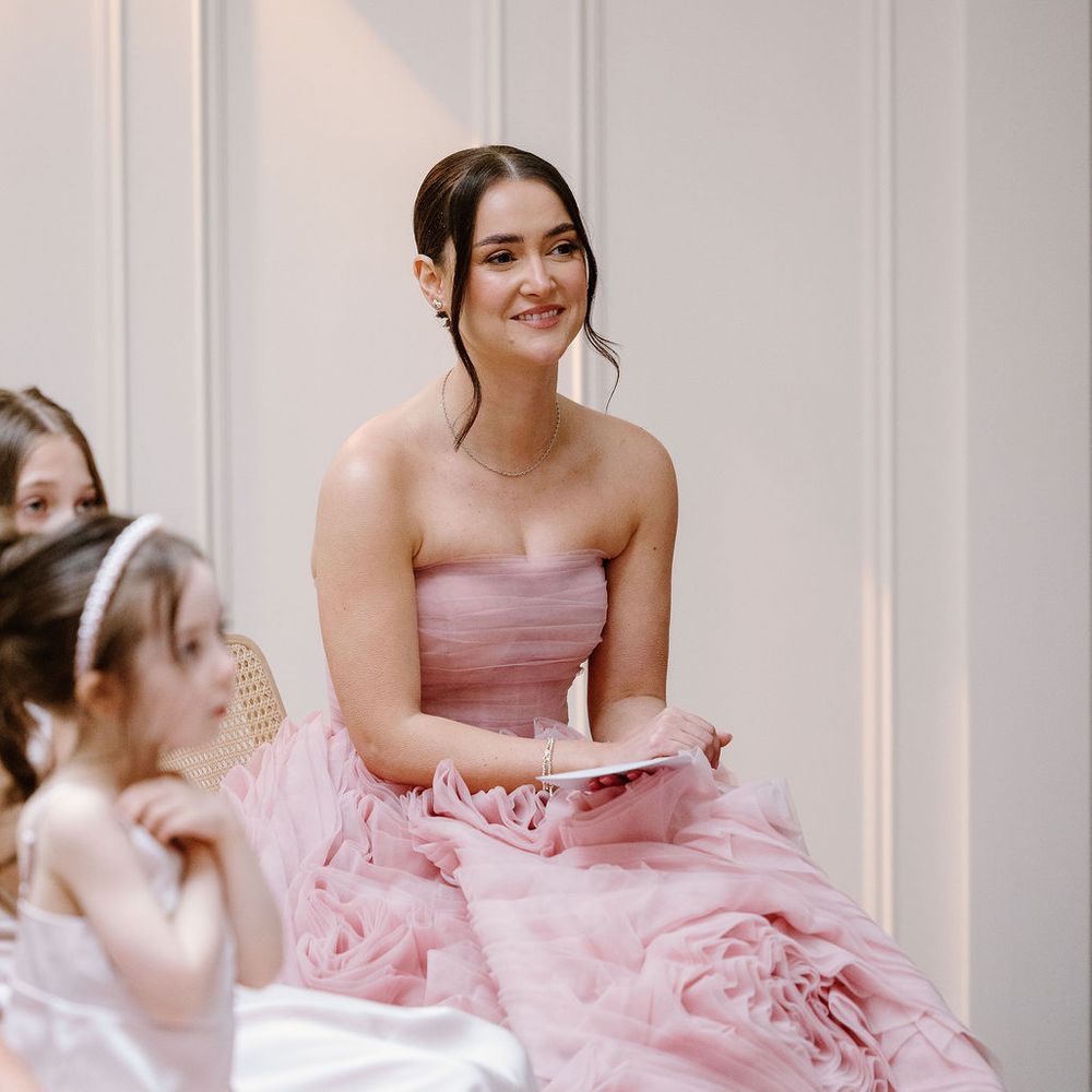 pink rosette tulle gown ceremony