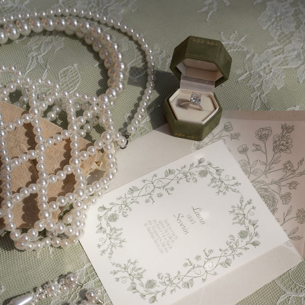 velvet ring box botanical invitation