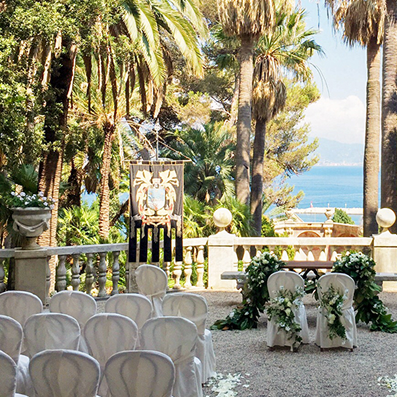 wedding ceremony outside with view on the sea
