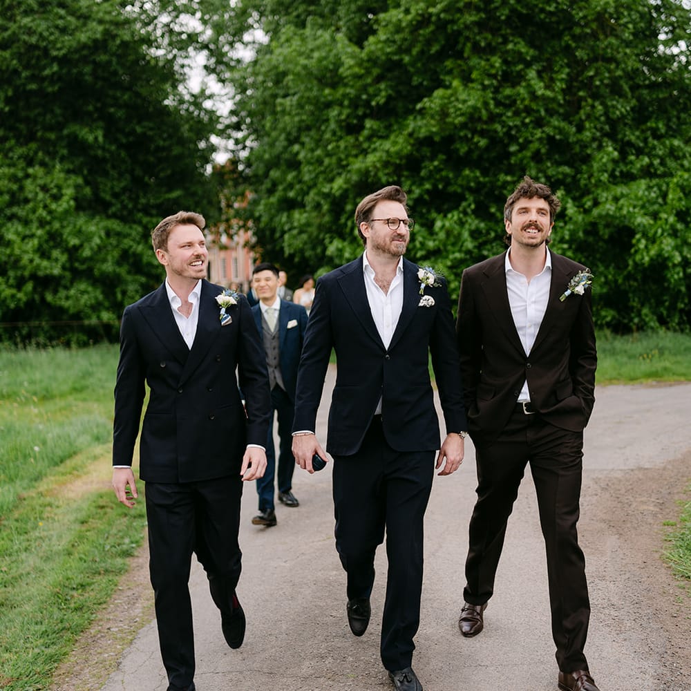 wedding party navy brown suits