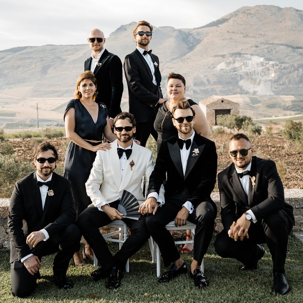 wedding party quarry mountain portrait