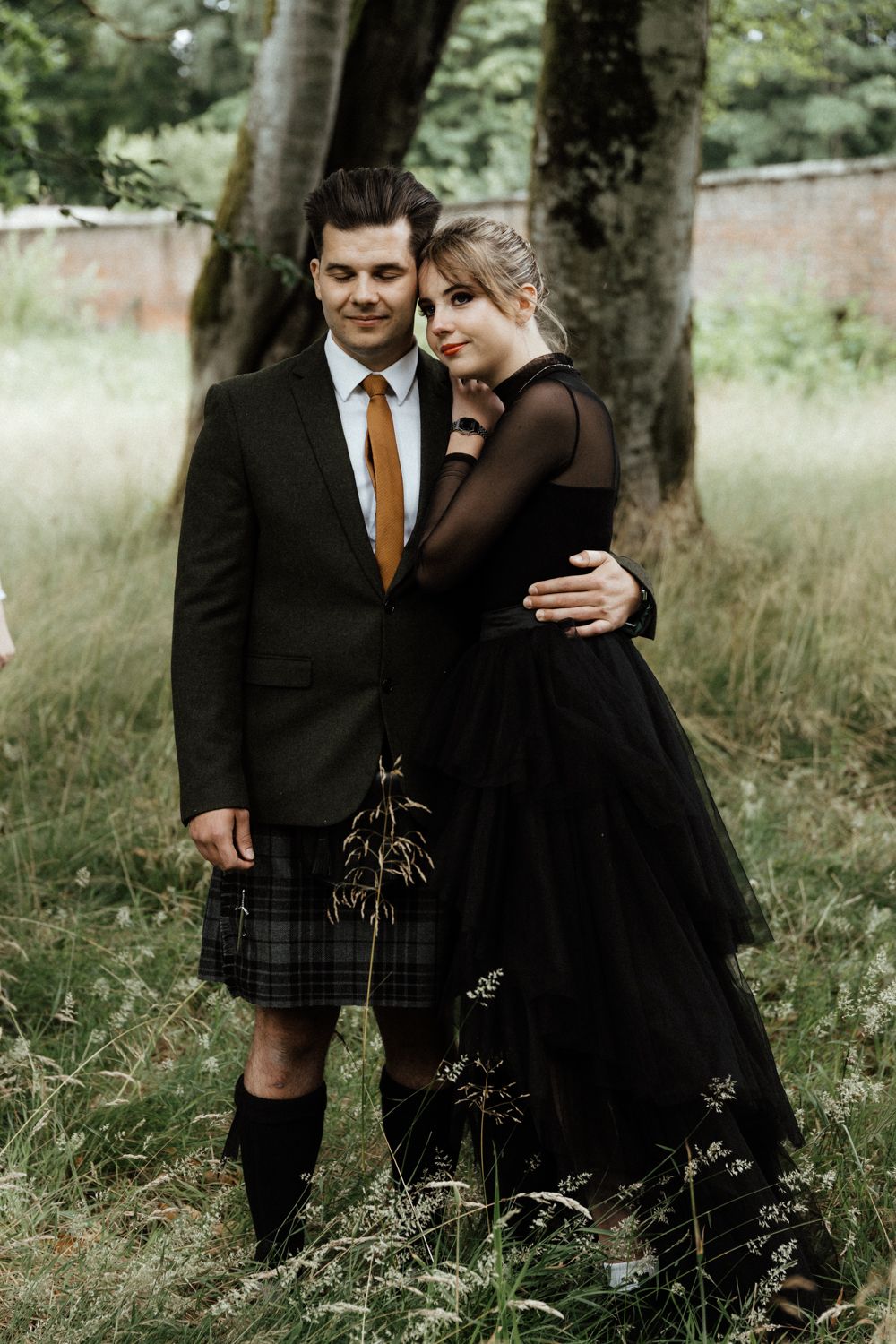 Long Sleeve Black Wedding Dress for Scottish Elopement