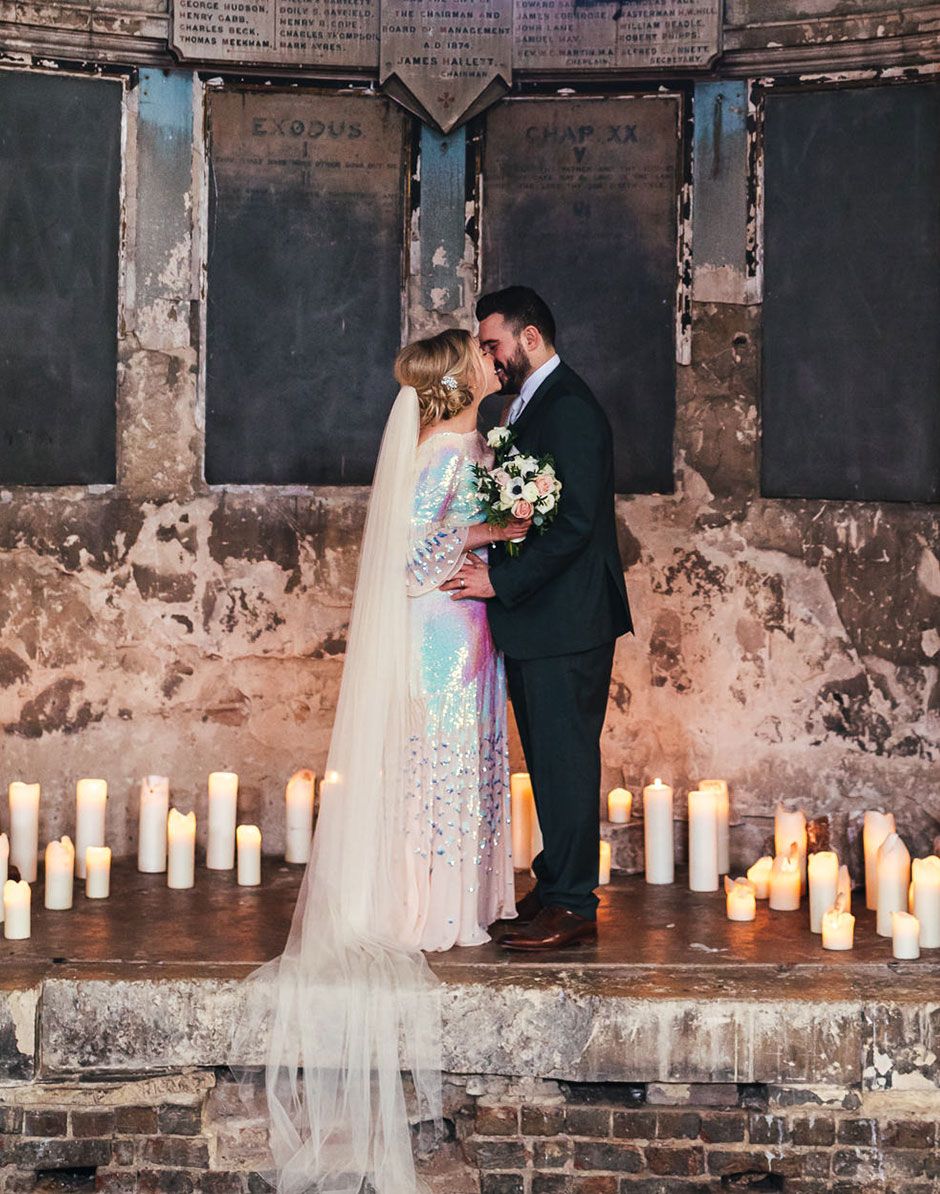 Iridescent sequin wedding dress sale