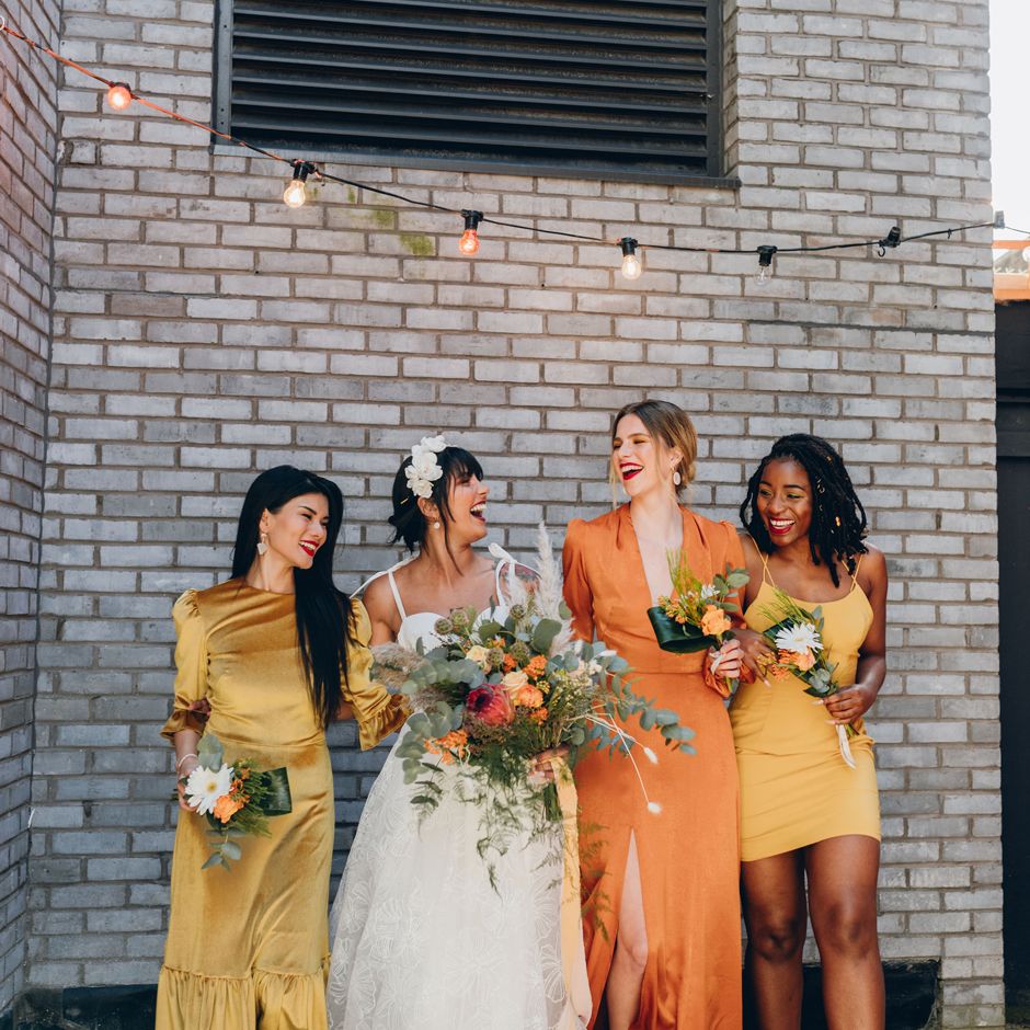 yellow orange bridesmaid dresses