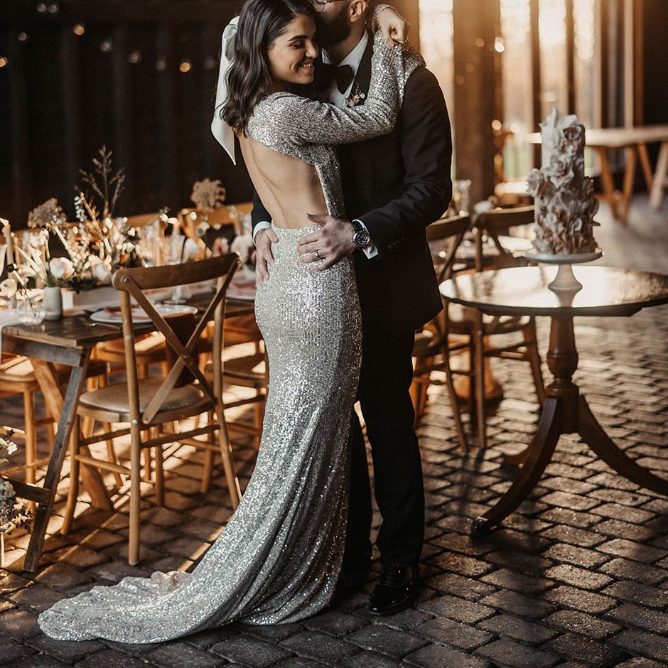 Silver Sparkly Wedding Dress at Elmley Nature Reserve