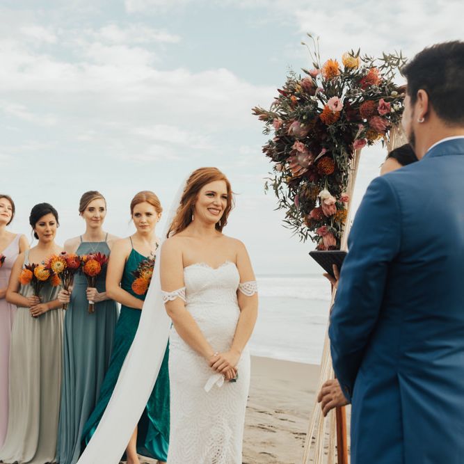 Ecuador Wedding With Beach Ceremony Colourful Bridesmaid Dresses