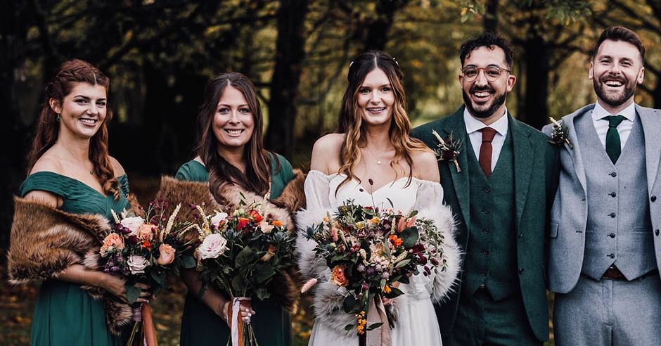 Autumnal Bridesmaid Dresses at Rustic Cripps Barn Wedding