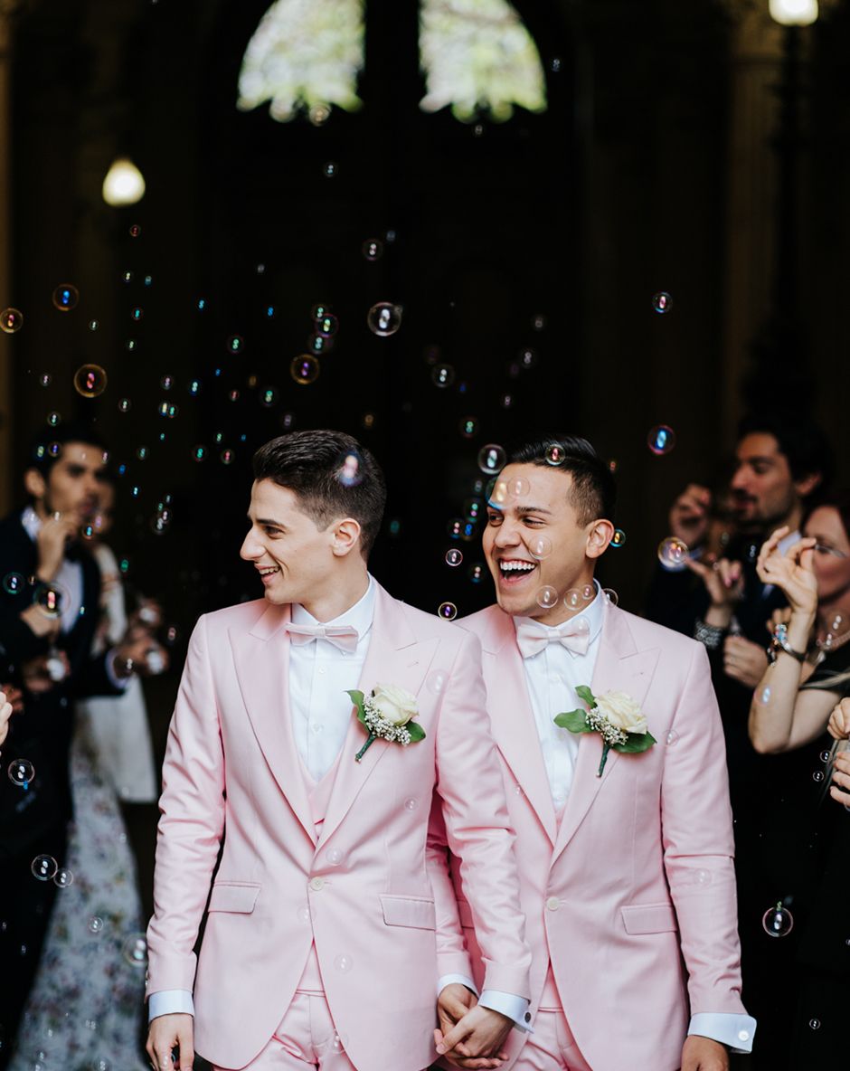 Pink Wedding Suits for a Romantic Same Sex Wedding in Paris - Rock My  Wedding