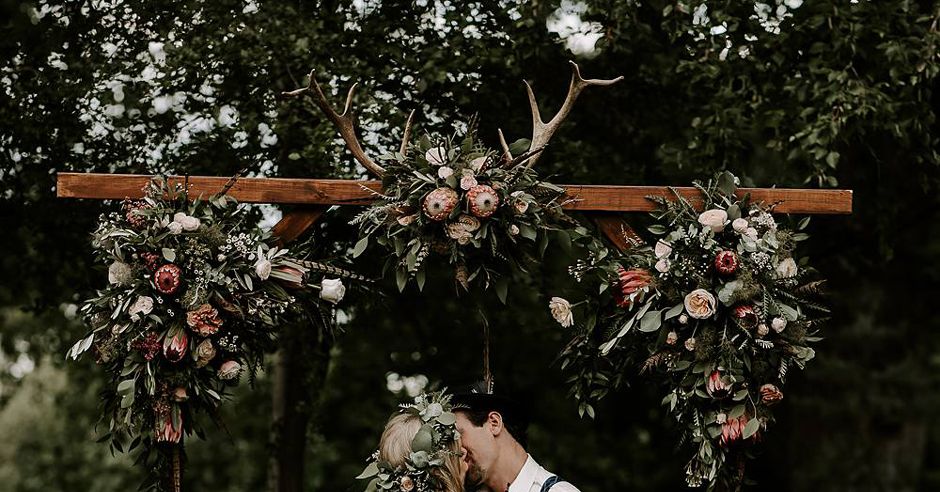 Protea Bouquet & Bridal Boots with Boho Dress at The Tudor Barn