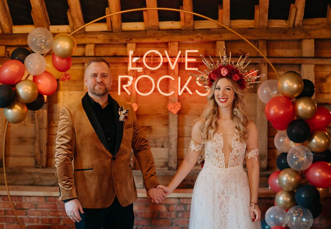 Southlands Barn Wedding With Rock Theme & Red Bridesmaids Dresses