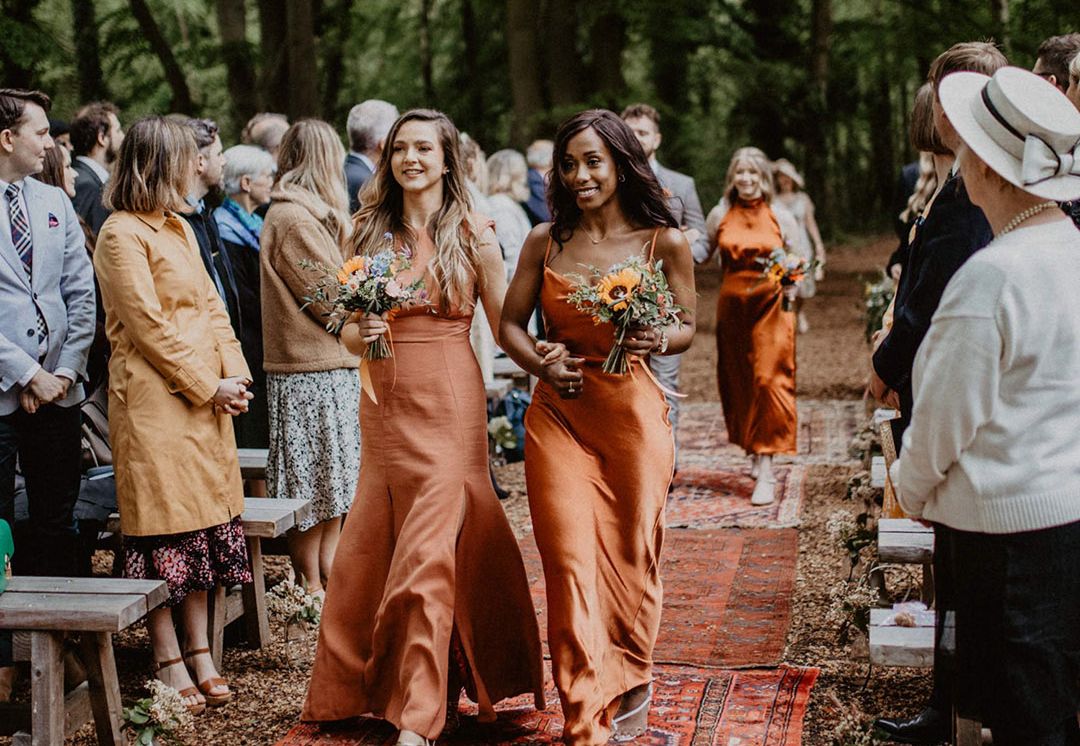 Tipi Wellington Wood Wedding With Burnt Orange Bridesmaid Dresses