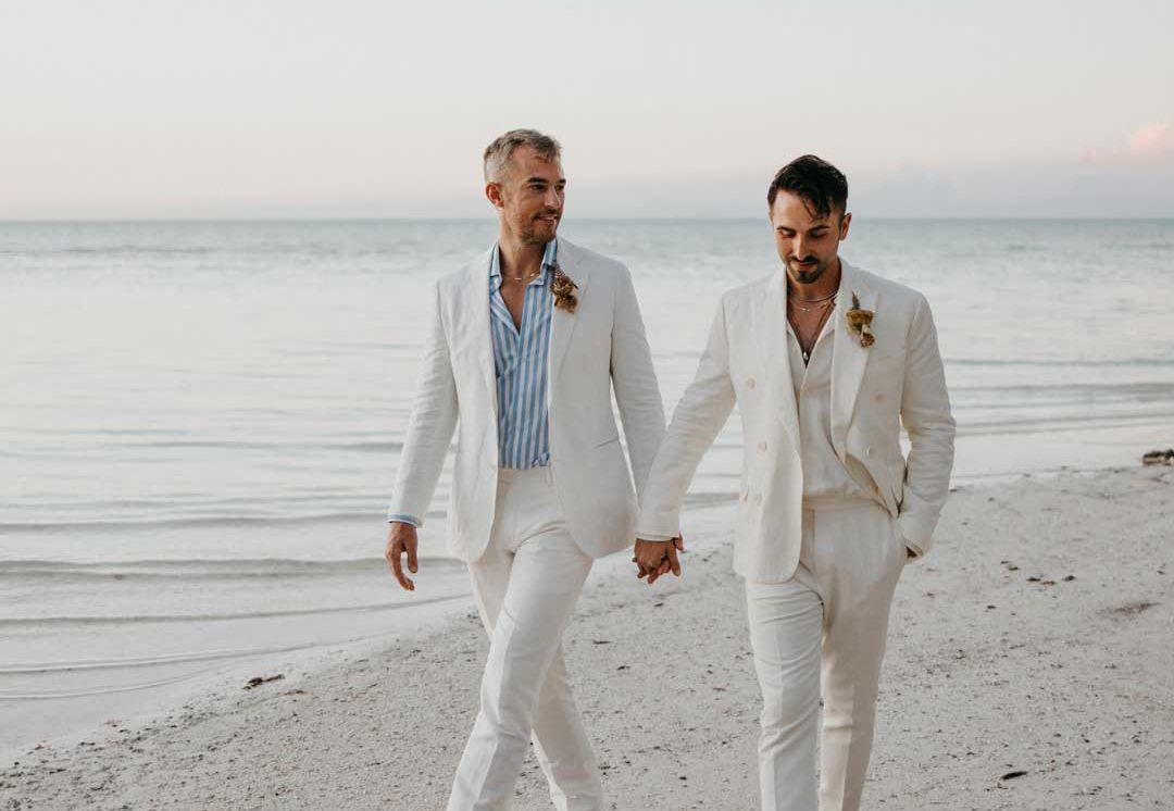 Mens White Wedding Suit for Beach Wedding in Holbox