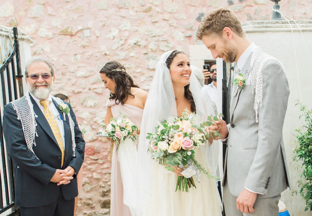 Traditional Greek Wedding with Sarah Seven Wedding Dress, Nude ...