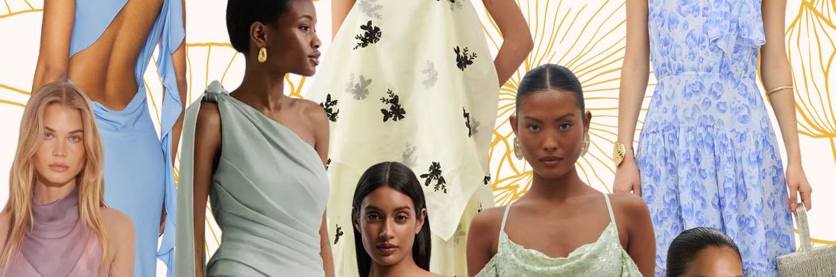 Collage edit of the best spring wedding guest dresses to shop 