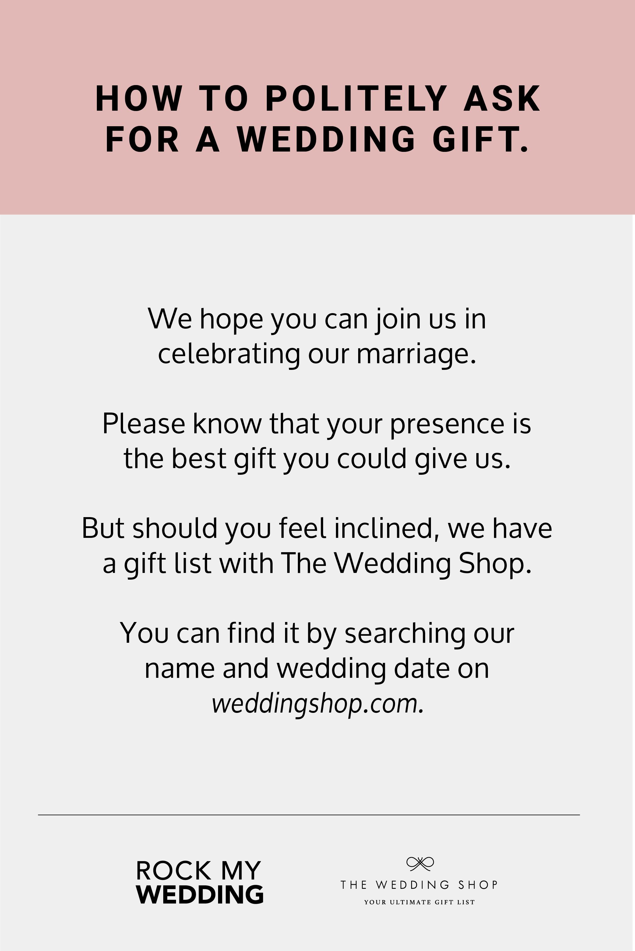 Wedding Gift List Wording Examples How To Ask Graciously