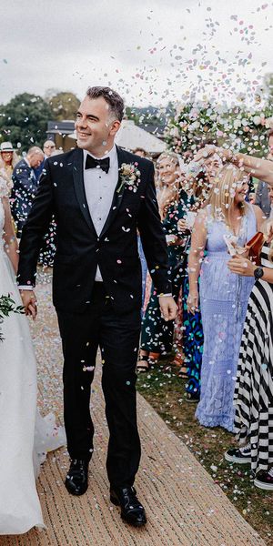 Culden Faw Estate wedding venue with the bride and groom having a confetti exit.