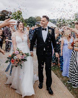 Culden Faw Estate wedding venue with the bride and groom having a confetti exit.