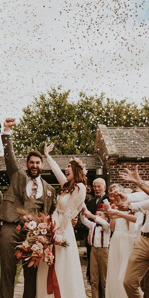Thwaite Mills & Northern Monk Brewery wedding with confetti moment