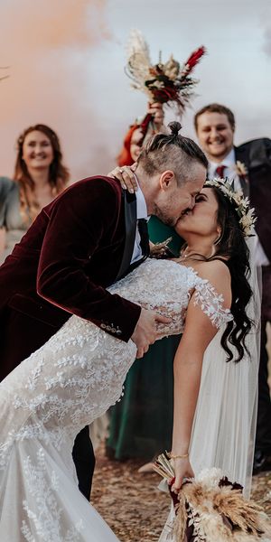 Smoke bomb portrait at Milling Barn wedding.