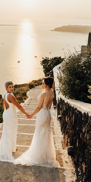 Santorini wedding with two brides