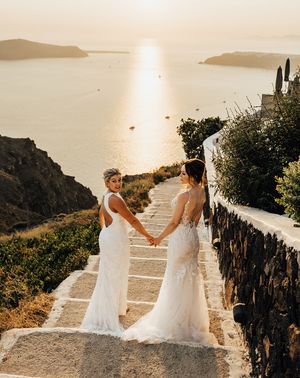 Santorini wedding with two brides
