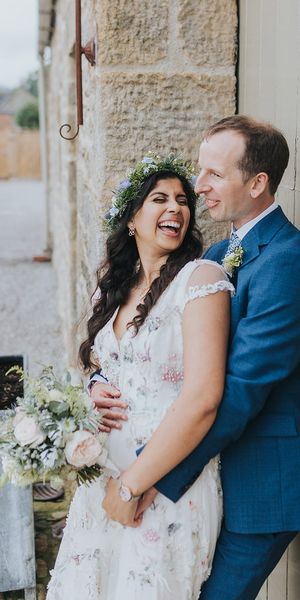 Floral Savin London Amelia dress for a whimsical wedding at The Tithe Barn, Bolton Abbey