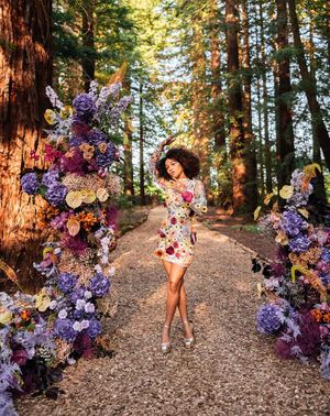 Two Woods Estate jewel colour wedding inspiration with column flowers, floral wedding dresses & coloured suits by Kirsty MacKenzie Photography