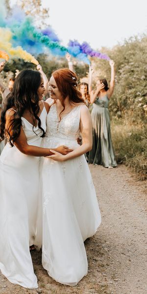 Lyde Court LGBTQI+  wedding with rainbow smoke bombs