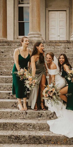 Green bridesmaid dresses inspiration - sage green, forest green, emerald green, light green, mint green and satin