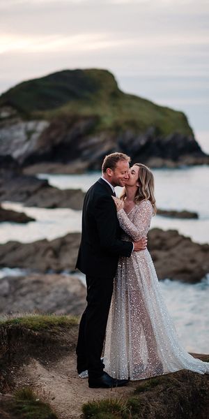 Watermouth Cove wedding with bride in sparkly sequin wedding dress