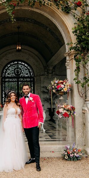 Bride and groom stand at the altar for their outdoor wedding at North Mymms Park.