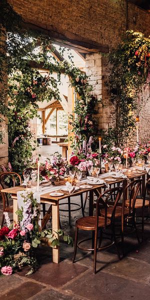 Cripps Barn wedding venue with botanical wedding tablescape