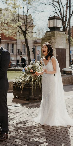 outdoor wedding first look moment