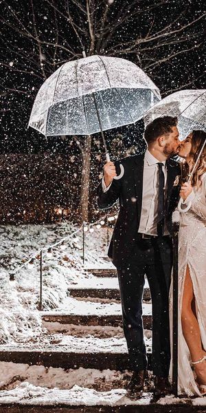 Stone Barn winter wedding in November with snowy setting.